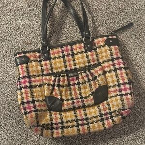 Coach Plaid Shoulder Bag in Pink, Yellow, and Black